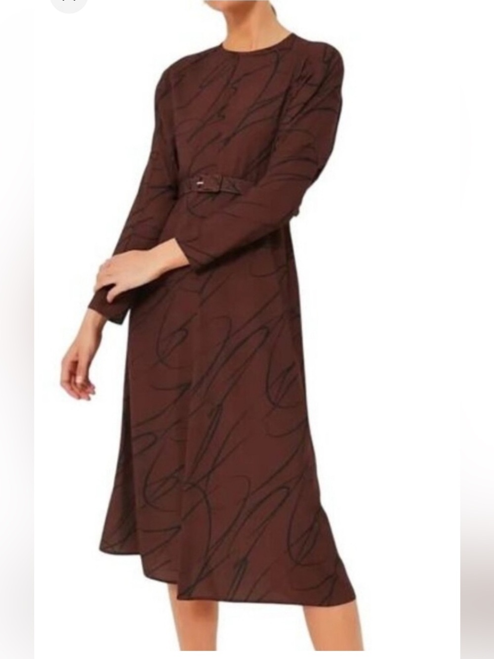 Tuckernuck Chocolate Brown Swirl Long Sleeve Midi Dress NWT Size XL